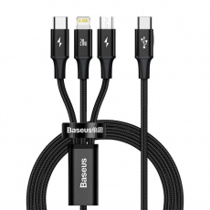 Baseus Rapid Series nabíjecí / datový kabel 3v1 Type-C/ (Micro USB + Lightning  PD 20W + USB-C) 1.5m černá