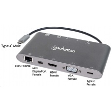 MANHATTAN Dokovací stanice USB-C na HDMI, Mini DP, VGA, 3xUSB 3.0, USB-C PD port, RJ 45, Card Reader, 3,5 mm MANHATTAN Dokovací stanice USB-C na HDMI, Mini DP, VGA, 3xUSB 3.0, USB-C PD port, RJ 45, Card Reader, 3,5 mm