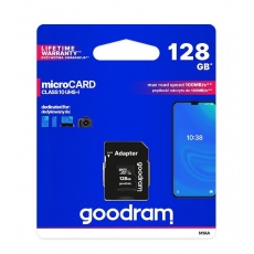 GOODRAM MicroSDXC karta 128GB M1AA, UHS-I Class 10, U1 + adaptér GOODRAM MicroSDXC karta 128GB M1AA, UHS-I Class 10, U1 + adaptér