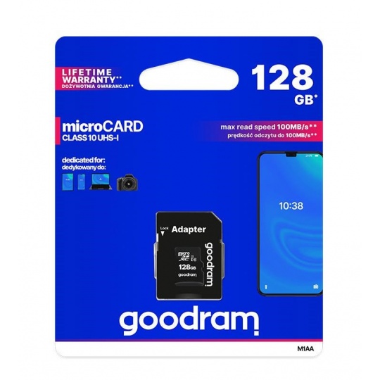 GOODRAM MicroSDXC karta 128GB M1AA, UHS-I Class 10, U1 + adaptér