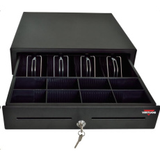 Virtuos pokladní zásuvka S-410C - s kabelem, pořadač 4/8, 9-24V, černá Virtuos pokladní zásuvka S-410C - s kabelem, pořadač 4/8, 9-24V, černá