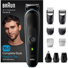Braun All-In-One Series 5 MGK5445 zastřihovač, vlasy, vousy a chloupky, 10v1, baterie, ocelová čepel Braun All-In-One Series 5 MGK5445 zastřihovač, vlasy, vousy a chloupky, 10v1, baterie, ocelová čepel