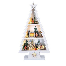 Solight LED dřevěný vánoční stromek s dekoracemi, 13x LED, bílá, 53cm, 2x AA Solight LED dřevěný vánoční stromek s dekoracemi, 13x LED, bílá, 53cm, 2x AA