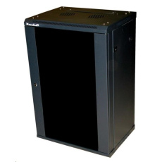 XtendLan 19" nástěnný rozvaděč 22U, šířka 600mm, hloubka 600mm, nosnost 60 kg, skleněné kouřové dveře, rozložený, černý