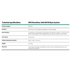 HPE StoreOnce 3660 80TB Base System (2U with10 x 8 TB disks) HPE StoreOnce 3660 80TB Base System (2U with10 x 8 TB disks)