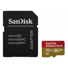 SanDisk MicroSDHC karta 32GB Extreme PLUS (10MB/s, UHS-I V30, Rescue Pro Deluxe) + adaptér SanDisk MicroSDHC karta 32GB Extreme PLUS (10MB/s, UHS-I V30, Rescue Pro Deluxe) + adaptér