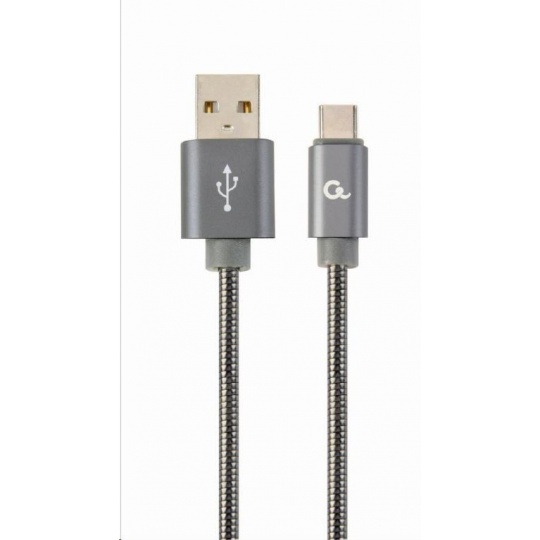 GEMBIRD Kabel USB 2.0 AM na Type-C kabel (AM/CM), 2m, metalická spirála, šedý, blister, PREMIUM QUALITY