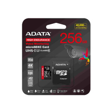 ADATA MicroSDXC karta 256GB High Endurance UHS-I C10 V30 A2 (R:100/W:85 MB/s) + SD adaptér ADATA MicroSDXC karta 256GB High Endurance UHS-I C10 V30 A2 (R:100/W:85 MB/s) + SD adaptér