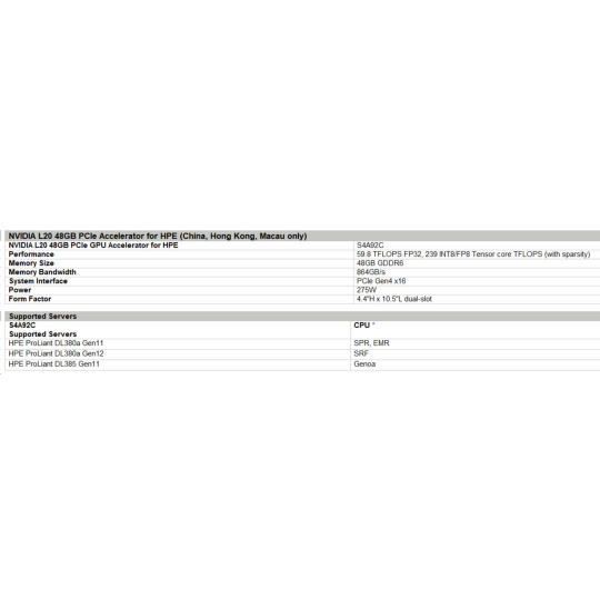 NVIDIA L20 48GB PCIe GPU Accelerator for HPE
