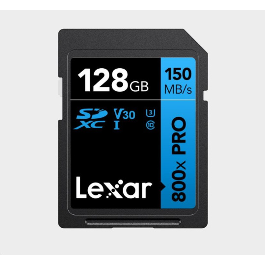 Lexar SDXC 800x Pro UHS-I cards, C10 (V30) U3, R150/W45, 256GB Lexar SDXC 800x Pro UHS-I cards, C10 (V30) U3, R150/W45, 256GB