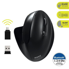 PORT vertikální bezdrátová ergonomická myš, BT, 2,4 GHz, USB-A/C, pro praváky, černá PORT vertikální bezdrátová ergonomická myš, BT, 2,4 GHz, USB-A/C, pro praváky, černá