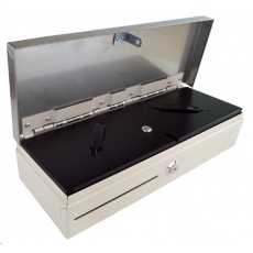 Virtuos pokladní zásuvka Flip-top FT-460C3 - s kabelem, se zamykacím krytem, NEREZ víko, bílá Virtuos pokladní zásuvka Flip-top FT-460C3 - s kabelem, se zamykacím krytem, NEREZ víko, bílá