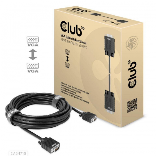 Club3D kabel oboustranný VGA, M/M, 28AWG, 10m