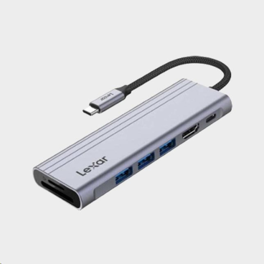 Lexar Hub, 7-in-1 USB-C, USB 3.2 Gen1. Type-C, 3xUSB-A. HDMI, SD, microSD slot. PD 100W