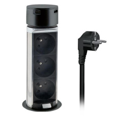 Solight 3z + USB A+C výsuvný blok zásuvek, 2m, černý Solight 3z + USB A+C výsuvný blok zásuvek, 2m, černý