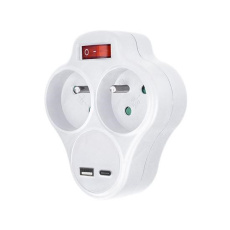Solight rozbočka s USB A+C rychlonabíječkou 20W PD, 2 x 10A, bílá, vypínač Solight rozbočka s USB A+C rychlonabíječkou 20W PD, 2 x 10A, bílá, vypínač