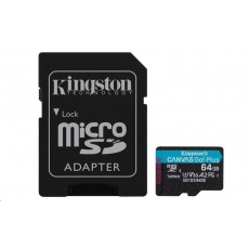 Kingston MicroSDXC karta 64GB Canvas Go! Plus, R:170/W:70MB/s, Class 10, UHS-I, U3, V30, A2 + Adaptér Kingston MicroSDXC karta 64GB Canvas Go! Plus, R:170/W:70MB/s, Class 10, UHS-I, U3, V30, A2 + Adaptér