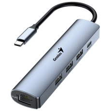 GENIUS hub UH-545, USB-C na 3x USB 3.0 + 15W USB-C + RJ45, šedá GENIUS hub UH-545, USB-C na 3x USB 3.0 + 15W USB-C + RJ45, šedá