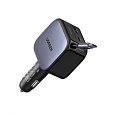 UGREEN rychlonabíječka do auta se zatahovacím kabelem 90W 3-Port, 2x USB-C,1x USB-A, GaN, stříbrná