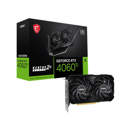MSI VGA NVIDIA GeForce RTX 4060 Ti VENTUS 2X BLACK 16G OC, RTX 4060 Ti, 16GB GDDR6, 3xDP, 1xHDMI