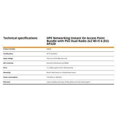HPE Networking Instant On Access Point AP22D Bundle with PSU Dual Radio 2x2 Wi-Fi 6 (EU) AP22D (desktop or wallmount) HPE Networking Instant On Access Point AP22D Bundle with PSU Dual Radio 2x2 Wi-Fi 6 (EU) AP22D (desktop or wallmount)