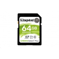 Kingston SDXC karta 64GB SecureDigital Canvas Select Plus (SDXC) 100R Class 10 UHS-I Kingston SDXC karta 64GB SecureDigital Canvas Select Plus (SDXC) 100R Class 10 UHS-I