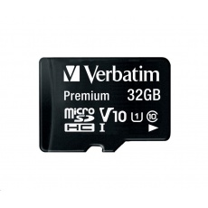 VERBATIM MicroSDHC karta 32GB Premium, U1 + SD adaptér VERBATIM MicroSDHC karta 32GB Premium, U1 + SD adaptér