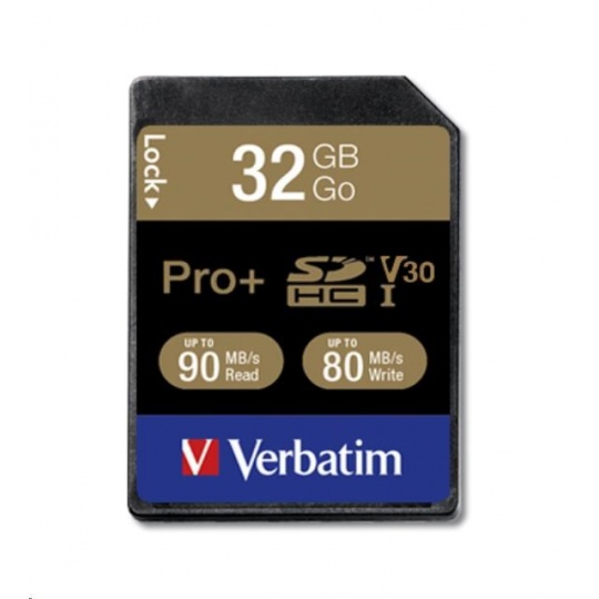 VERBATIM SDHC karta 32GB PRO+ Class 10, UHS-1 (R:90/W:80 MB/s)