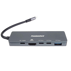 PremiumCord Adaptér USB-C na 4K@60Hz HDMI + 10G USB3.2 A + 10G 2x USB-C + PD