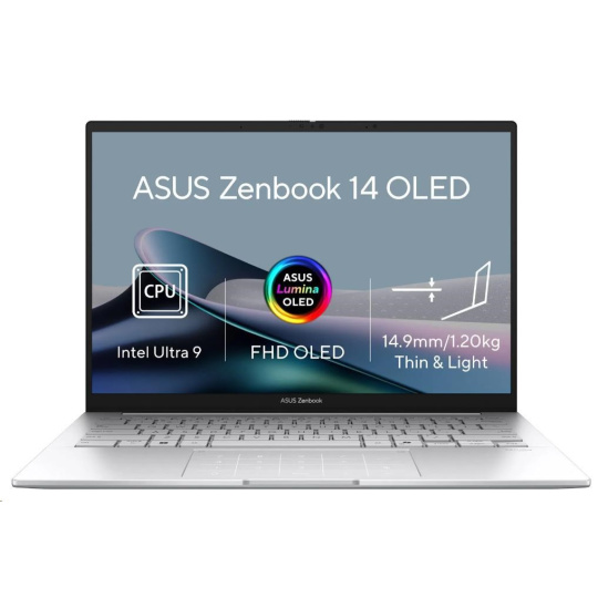 ASUS NTB Zenbook 14 (UX3405CA-OLED233X), Ultra 9-285H, 14" 1920 x 1200, 32GB, 1TB SSD, Intel Arc, W11Pro, Silver ASUS NTB Zenbook 14 (UX3405CA-OLED233X), Ultra 9-285H, 14" 1920 x 1200, 32GB, 1TB SSD, Intel Arc, W11Pro, Silver